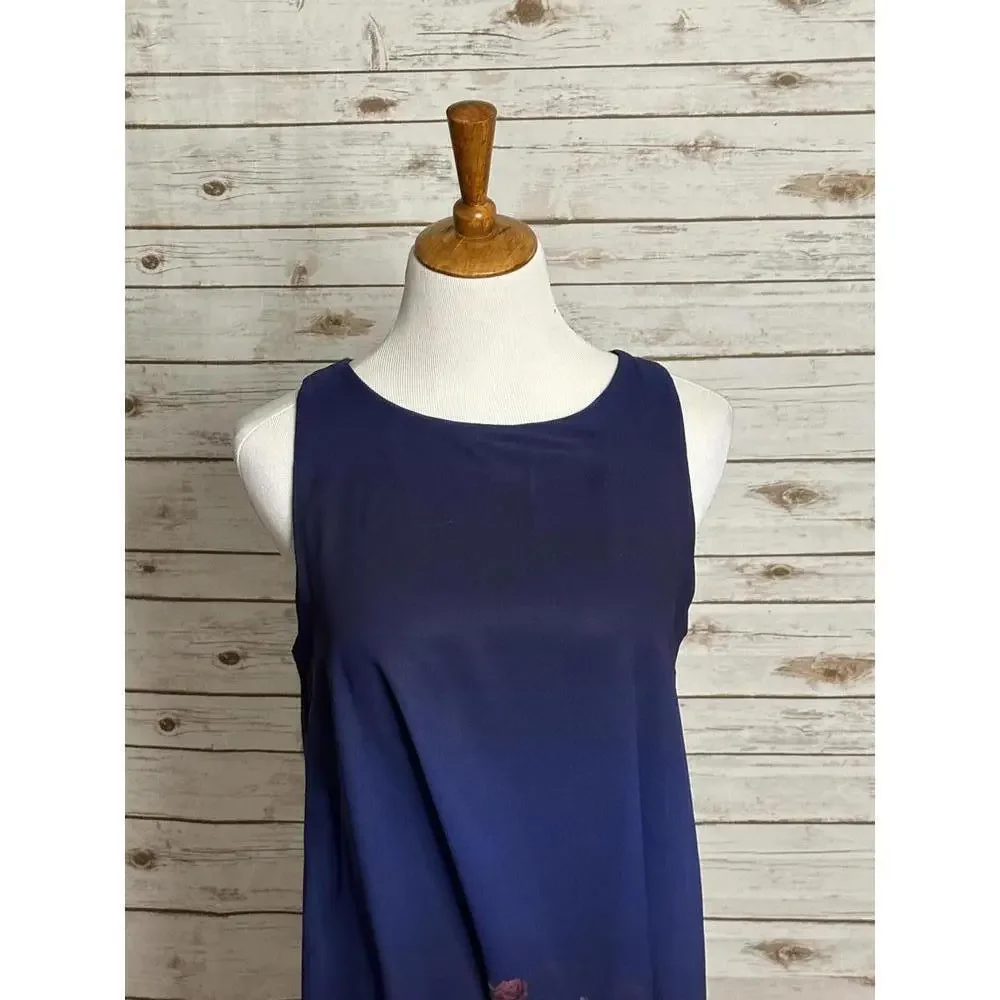 Desigual purple sleeveless chiffon floral lagenlook midi shift dress Size Medium